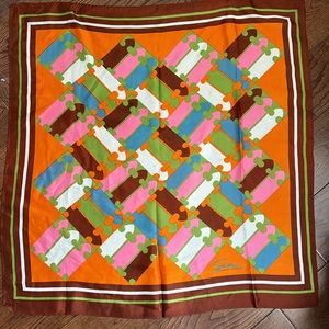 VINTAGE SIMONE Multi colored rain scarf 60s-70s 24X24 with FLAWS
